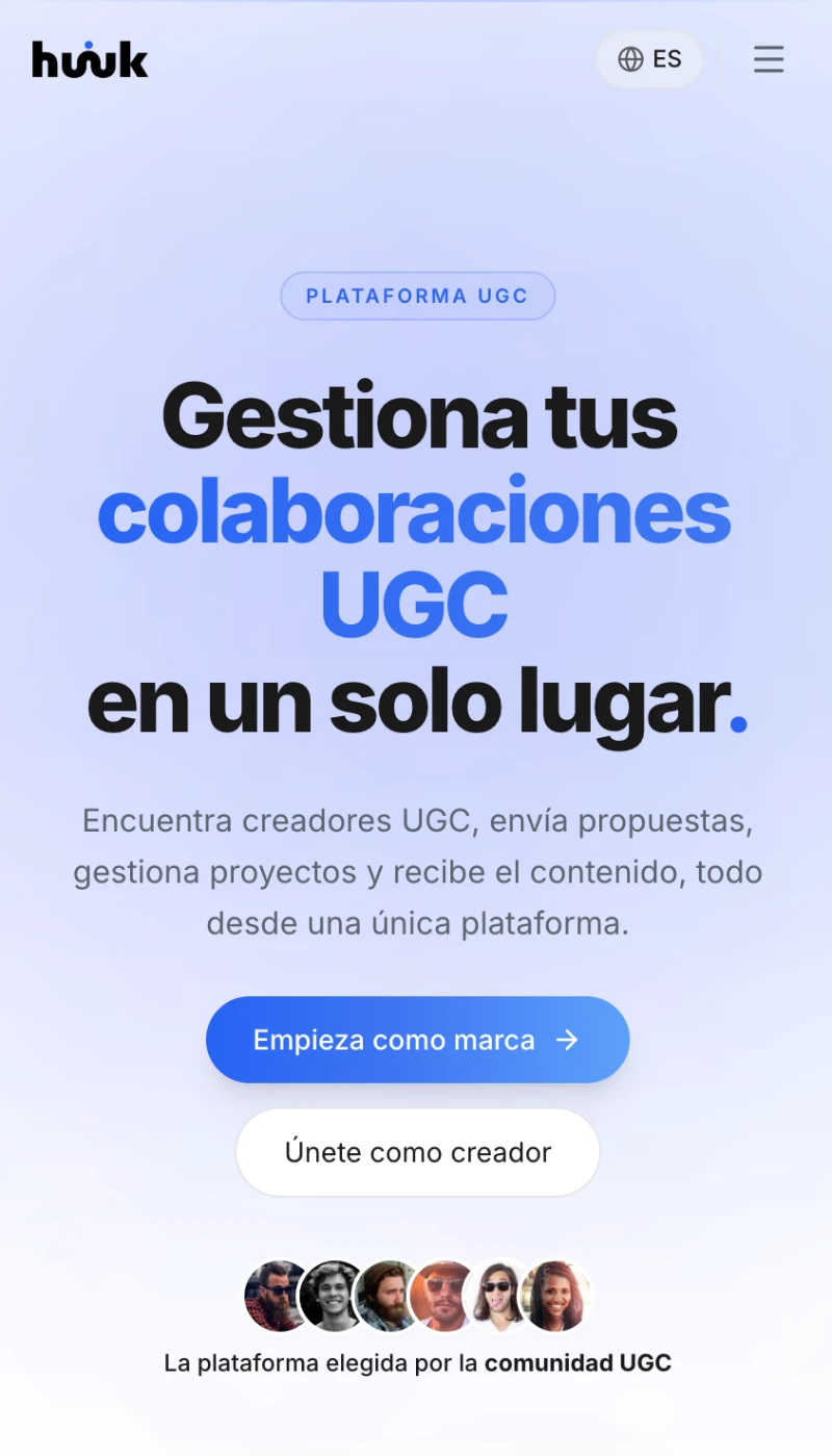 Página de inicio de la plataforma Huuk